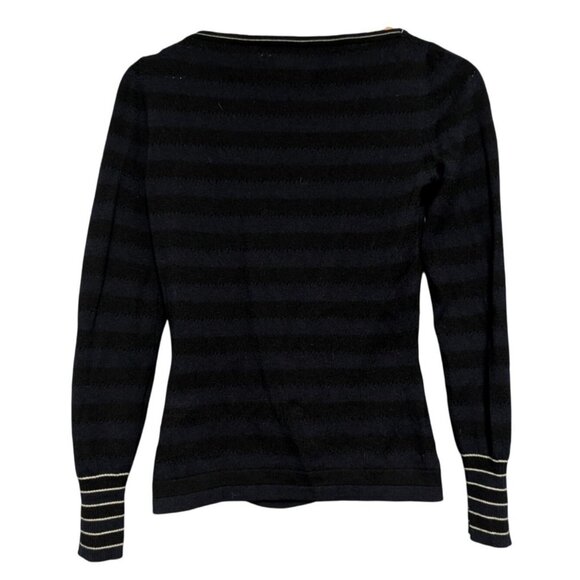 Vintage Les Copains Black White Striped Knit Sweater Cut-Out Italy Size 42 *READ - Picture 2 of 7